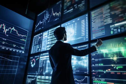 In a sophisticated and sleek office, a financial analyst uses advanced analytics to predict the stock market trends. The environment is calm and professional, with a deep focus on data and analysis. The future of the stock market is at stake, and every minute decision counts. (generative AI)