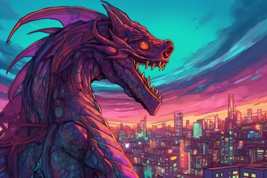The cyborg dragon is a combination of organic and mechanical parts, creating a futuristic and powerful creature. This dragon can be seen overlooking a futuristic city skyline, creating a science fiction scene that is both surreal and captivating. (generative AI)