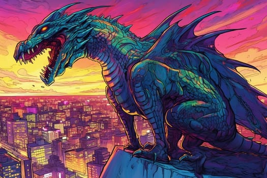 The cyborg dragon is a combination of organic and mechanical parts, creating a futuristic and powerful creature. This dragon can be seen overlooking a futuristic city skyline, creating a science fiction scene that is both surreal and captivating. (generative AI)