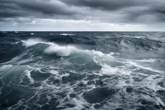 The ocean can be a fearsome and dramatic place, and this scene captures its stormy, turbulent nature perfectly. The sky is dark and foreboding, while the waves leap and crash against each other with immense power. With its sharp focus and high resolution, this scene is a masterful example of photorealistic art. (generative AI)