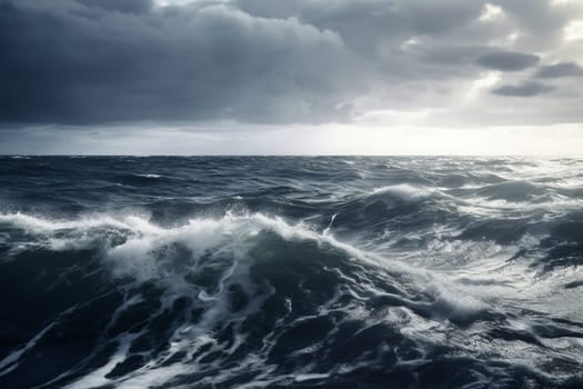 The ocean can be a fearsome and dramatic place, and this scene captures its stormy, turbulent nature perfectly. The sky is dark and foreboding, while the waves leap and crash against each other with immense power. With its sharp focus and high resolution, this scene is a masterful example of photorealistic art. (generative AI)