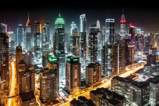 This futuristic city skyline is a wonder of modern engineering. The towering skyscrapers and intricate architecture seem to reach for the sky, while the breathtaking skyline is framed by a stunning array of colors. This cityscape is best captured at night, with long exposure photography techniques. (generative AI)