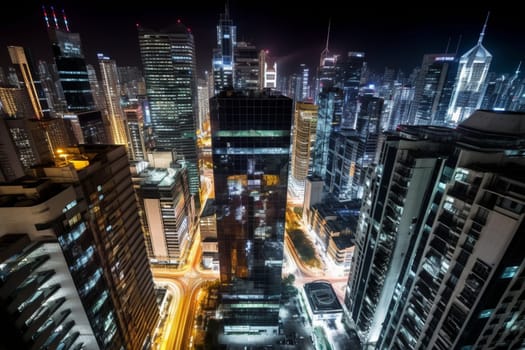 This futuristic city skyline is a wonder of modern engineering. The towering skyscrapers and intricate architecture seem to reach for the sky, while the breathtaking skyline is framed by a stunning array of colors. This cityscape is best captured at night, with long exposure photography techniques. (generative AI)