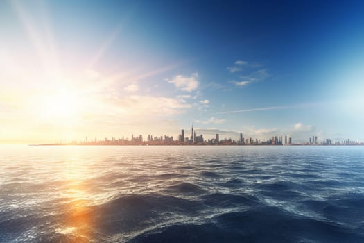 In the future, cities might soar to incredible heights and be surrounded by vast oceans. This stunning cityscape captures that vision perfectly, with skyscrapers that stretch high into the sky and a wide ocean that seems to go on forever. With its sharp focus and high resolution, this photorealistic scene is simply breathtaking.  (generative AI)