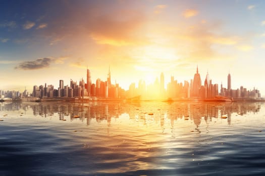 In the future, cities might soar to incredible heights and be surrounded by vast oceans. This stunning cityscape captures that vision perfectly, with skyscrapers that stretch high into the sky and a wide ocean that seems to go on forever. With its sharp focus and high resolution, this photorealistic scene is simply breathtaking.  (generative AI)