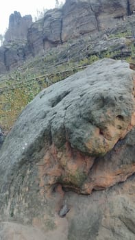 Large rugged boulder stone landscape nature rocks background summer day travel destinations Europe Czech Republic Hrensko . High quality photo