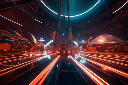 In a futuristic spaceport, spacecraft of all kinds launch into the stars to explore and conquer new worlds. The energy and excitement is palpable, as astronauts and spacefaring adventurers embark on epic journeys through the cosmos in search of new life, new resources, and new frontiers of human achievement. (generative AI)