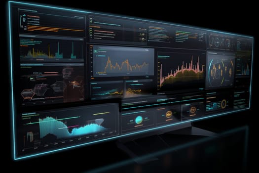 Harnessing the immense power of computer algorithmic processing, this trading desk delivers real-time market analytics and instantaneous buying and selling of securities. This futuristic platform interfaces with global trading networks, where machine-harvested data crystallizes into a playing field of possibilities. This image captures the interface that connects liquidity with algorithms, where industrial might meets sophisticated artificial intelligence. (generative AI)