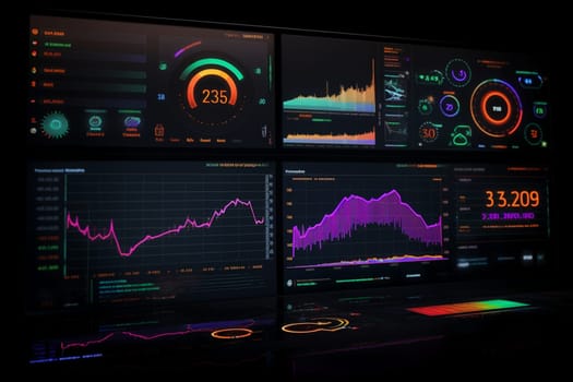 Harnessing the immense power of computer algorithmic processing, this trading desk delivers real-time market analytics and instantaneous buying and selling of securities. This futuristic platform interfaces with global trading networks, where machine-harvested data crystallizes into a playing field of possibilities. This image captures the interface that connects liquidity with algorithms, where industrial might meets sophisticated artificial intelligence. (generative AI)