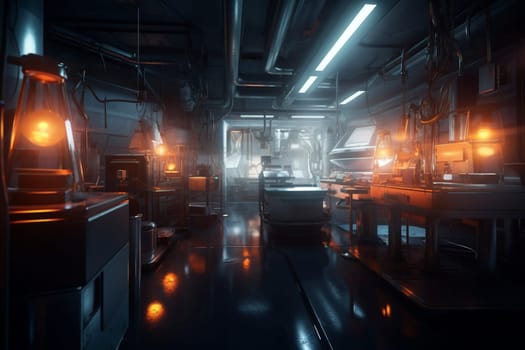 Advancements in science and technology drive the world of business forward, and the cutting edge of this innovation is on full display in this futuristic laboratory. Engineers and scientists work tirelessly on new projects and concepts, each discovery bringing us ever closer to a future we could not have imagined before. (generative AI)