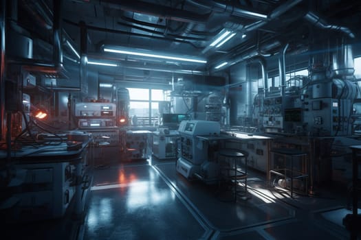 Advancements in science and technology drive the world of business forward, and the cutting edge of this innovation is on full display in this futuristic laboratory. Engineers and scientists work tirelessly on new projects and concepts, each discovery bringing us ever closer to a future we could not have imagined before. (generative AI)
