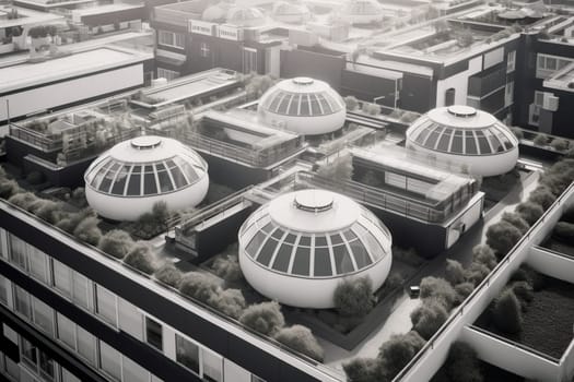 The sleek and modern office building boasts floor-to-ceiling windows, a rooftop garden, and state-of-the-art technology. It's a space where innovation thrives and collaboration is encouraged. The future of business is here. (generative AI)
