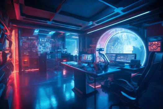 The office of the future is a high-tech wonderland. With cutting-edge technology and an artificial intelligence assistant, the possibilities are endless. (generative AI)