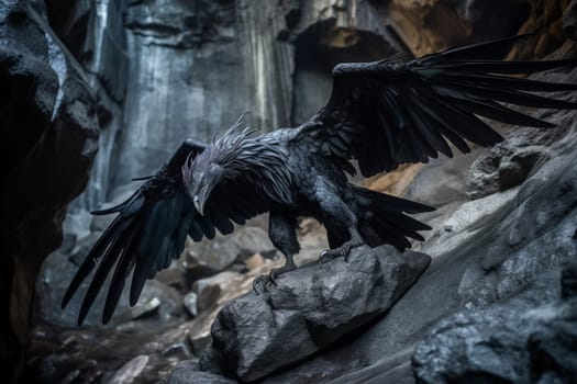 A mythological creature that is part eagle and part lion, the griffin is a fierce predator that strikes fear into its prey. In this dramatic scene, the griffin swoops down on its prey in a rocky canyon, creating an epic and cinematic display of power and strength. (generative AI)