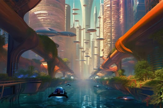 Dive into the future and explore the wonders of an underwater metropolis, where towering skyscrapers and sleek vehicles coexist with the stunning marine life of the surrounding ocean. The streets are bustling with activity, creating a futuristic cityscape unlike any other. (generative AI)