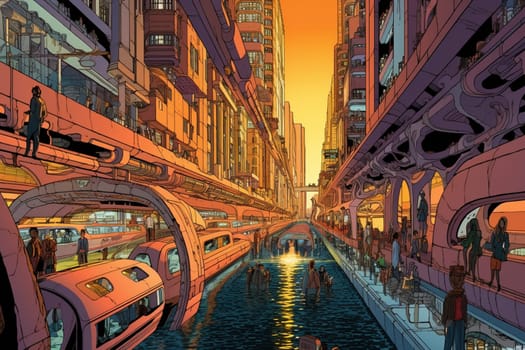 Dive into the future and explore the wonders of an underwater metropolis, where towering skyscrapers and sleek vehicles coexist with the stunning marine life of the surrounding ocean. The streets are bustling with activity, creating a futuristic cityscape unlike any other. (generative AI)