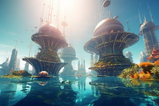This futuristic undersea city is a marvel of technology and architecture, with towering buildings and advanced transportation systems. The photorealistic detail and sharp focus make it seem almost real, while the colorful lights and panoramic view capture the drama and majesty of this awe-inspiring environment. (generative AI)
