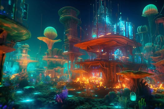 In a world where the ocean floor has been fully explored, a futuristic society has built a city deep beneath the waves. This city is a marvel of technological advancement, with glowing buildings and mechanical sea creatures navigating the waters. A photographer captures the beauty of this futuristic underwater metropolis. (generative AI)