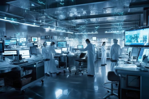 In a state-of-the-art research lab, a team of dedicated scientists are working tirelessly to find a cure for a deadly virus that threatens to sweep the globe. Their focus and determination is palpable, as they strive to harness the latest in medical technology and research to protect humanity from this deadly threat. (generative AI)