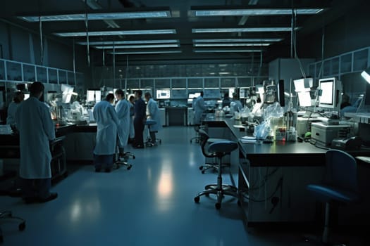 In a state-of-the-art research lab, a team of dedicated scientists are working tirelessly to find a cure for a deadly virus that threatens to sweep the globe. Their focus and determination is palpable, as they strive to harness the latest in medical technology and research to protect humanity from this deadly threat. (generative AI)
