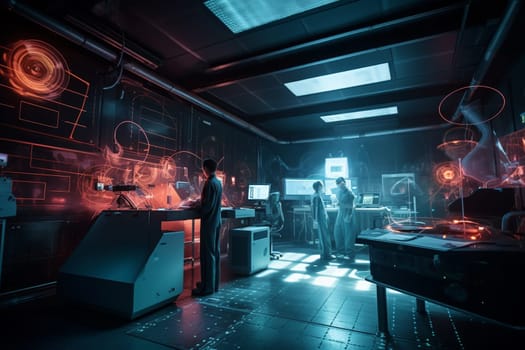 Cutting-edge research takes place in this high-tech laboratory. Scientists work around the clock to make groundbreaking discoveries that will shape the future. (generative AI)