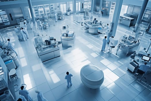The high-tech laboratory is where groundbreaking medical research and development takes place. Researchers in lab coats work tirelessly to develop life-saving treatments and cures, using the latest in scientific technology. (generative AI)
