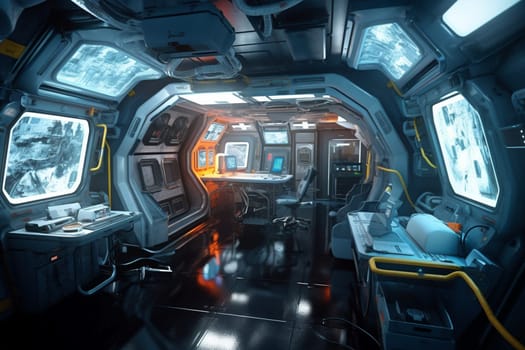 A photographer captures the sleek, high-tech design of an underwater laboratory. Cutting-edge technology hums in the background, while the neon and metallic design elements create a futuristic atmosphere. With high contrast and sharp focus, the photographer captures the detail and beauty of this unique landscape. (generative AI)