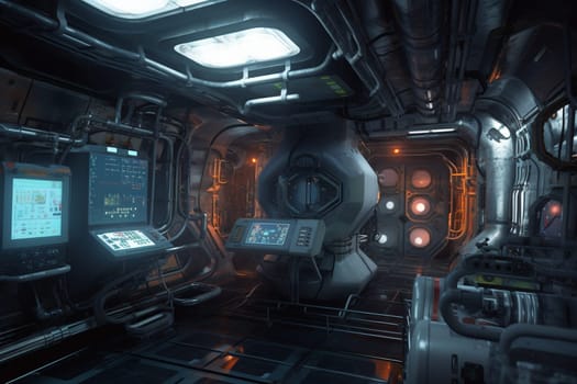 A photographer captures the sleek, high-tech design of an underwater laboratory. Cutting-edge technology hums in the background, while the neon and metallic design elements create a futuristic atmosphere. With high contrast and sharp focus, the photographer captures the detail and beauty of this unique landscape. (generative AI)