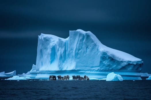 The stark contrast between the dark blue ocean and the gleaming white of the iceberg creates a dramatic and awe-inspiring scene. The curious seals swim around the iceberg, enjoying the cool, crisp waters of the Antarctic. (generative AI)