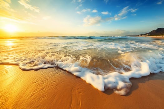 The beauty of the ocean shore and shore is unmatched. This scene boasts stunning crystal-clear waters, a golden sandy beach, and a breathtaking sunset or sunrise skyline that will leave any viewer in awe. (generative AI)