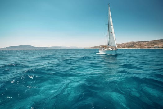 A massive luxury yacht sails through the crystal-clear waters of the Mediterranean Sea, its well-appointed decks providing every comfort imaginable for its wealthy passengers. The yacht's crew attends to their every need, ensuring a carefree and indulgent experience. (generative AI)