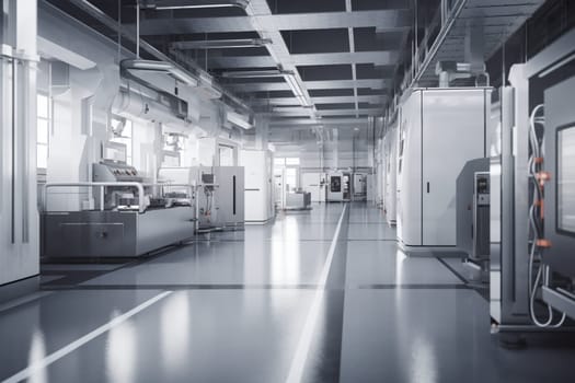 Automotive engineering takes on an elevated status in this modern plant, where unimpeachable cleanliness and highly advanced machinery manufacture products destined for global distribution. The factory uses cutting-edge automation processes and advanced robotic technology to facilitate the rapid, efficient and precise manufacture of products. Inspired design and control systems aid in the rapid decision-making that is essential in today's competitive business environment. (generative AI)