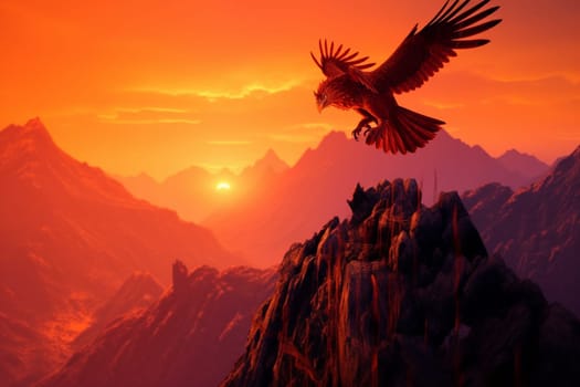 The phoenix is a mythical bird that is said to rise from the ashes of its own destruction. This majestic bird can be seen with its flaming feathers soaring over a mountain peak at dawn, creating a breathtaking scene that is both epic and fiery. (generative AI)