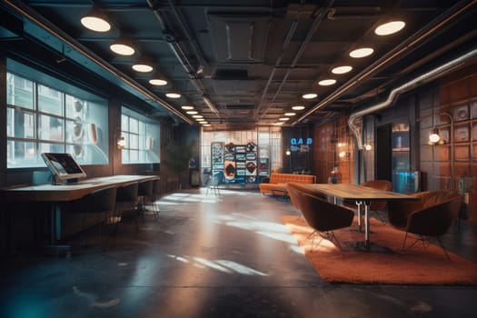 In a sleek and futuristic co-working space, entrepreneurs and startups come together to collaborate, innovate, and create new ideas. The energy and excitement is palpable, as people from all walks of life work tirelessly to push the boundaries of business and technology. (generative AI)