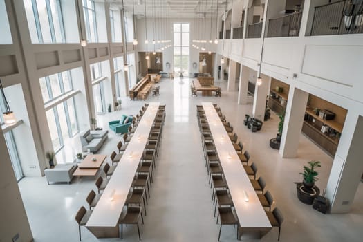 The co-working space is a place where entrepreneurs and freelancers can thrive, sharing ideas and creating innovations together. The vibe is energetic and the atmosphere is always buzzing with creativity. (generative AI)
