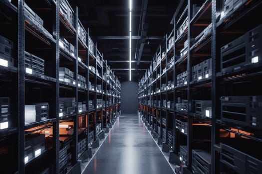 In the digital age, e-commerce has become a major force in the business world. This sleek and modern e-commerce warehouse is at the cutting edge of the online retail revolution, with automated sorting systems, robots, and other advanced technologies making it possible to process and ship orders with lightning efficiency. Shelves are stacked high with a dizzying array of products, from books to electronics to fashion accessories. (generative AI)