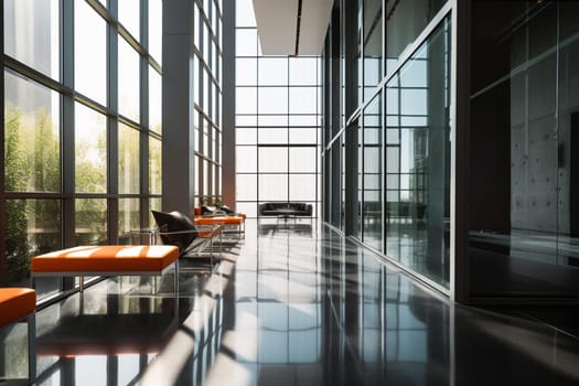 The modern corporation demands a workspace that reflects its values of efficiency, innovation, and sophistication. This sleek corporate headquarters features glass walls, high ceilings, and a minimalist design that allows for fluid collaboration and maximum productivity. Whether you're a CEO or an entry-level employee, this space is designed for success. (generative AI)