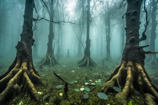 Immerse yourself in a surreal underwater forest where towering trees sway with the ebb and flow of the ocean. The photorealistic rendering captures every detail of this fantastical landscape, while the sharp focus brings the scene to life. (generative AI)