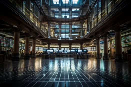 The heartbeat of global finance is captured in the high energy atmosphere of a stock market trading floor. Traders work frantically as they buy, sell, and negotiate in an ever-changing landscape of prices and values. Each successful trade is greeted with cheers and a sense of accomplishment, while losses bring only determination to do better. (generative AI)