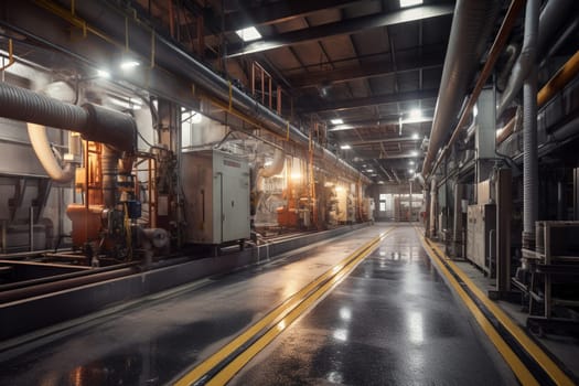 This industrial factory is where goods are manufactured on a large scale. The machines are powerful and efficient, working tirelessly to produce products that people need. (generative AI)