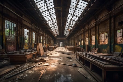 This former industrial space has been transformed into a vibrant hub of creativity and inspiration, where artists and designers come together to share their passions and create new works of art. Amidst the exposed brick, metal beams, and peeling paint, ideas flourish and imaginations run wild. (generative AI)