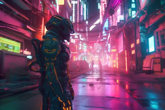 Alien creatures represent the unknown and the unimaginable. In this scene, a strange and mysterious alien creature can be seen wandering through a sprawling intergalactic city filled with towering skyscrapers and neon lights, evoking a sense of wonder and awe at the vastness and possibilities of the universe. (generative AI)