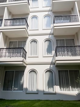 Summer sunlight building facade outdoors, stock photo