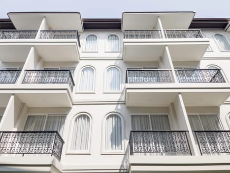 Summer sunlight building facade outdoors, stock photo