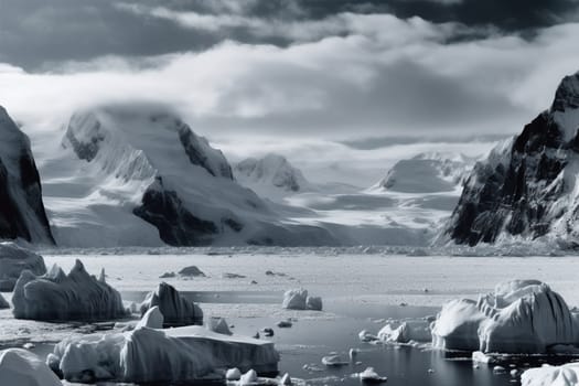 A photographer journeys to the end of the earth to capture the stark beauty of an ice fjord. The landscape is both majestic and foreboding, with towering glaciers that seem to stretch endlessly into the distance, and frigid waters that crash against the ice. The photographer captures a sense of awe and wonder in this stark, otherworldly landscape. (generative AI)