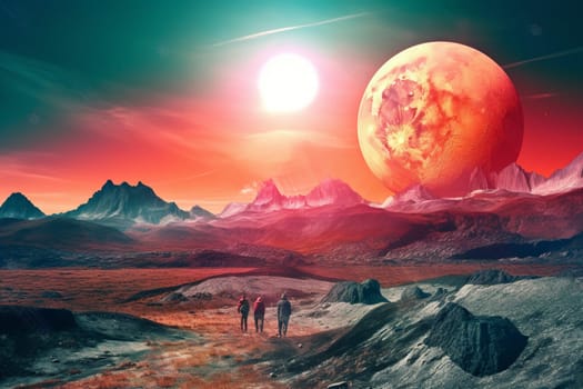 This otherworldly landscape is out of this world. The surreal terrain, vivid colors, and triple sunset provide a glimpse into the fantastical world of science fiction. Capturing the essence of this extraterrestrial landscape requires advanced photography techniques and specialized equipment. (generative AI)