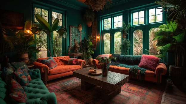 Tropical Living Room - generative AI - AI generated
