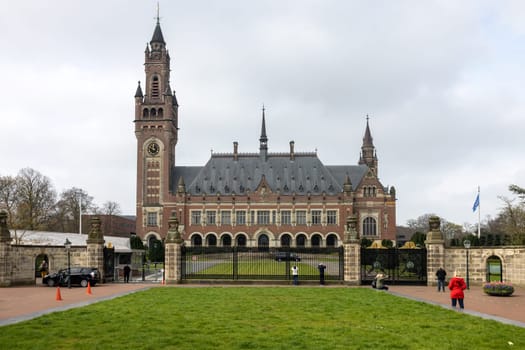 The Hague, Netherlands - April 17, 2023: Peace Palace in The Hague, Netherlands.The International Law Administrative Building, which houses the International Court of Justice
