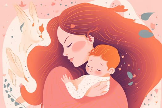 Mother and Child Bond. happy mothers day celebration .illustration. line drawing