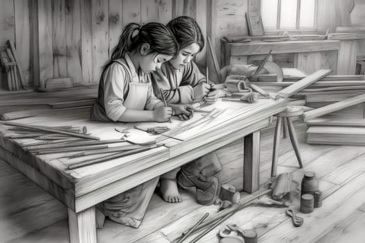 Mother and Child Bond. happy mothers day celebration .illustration. line drawing